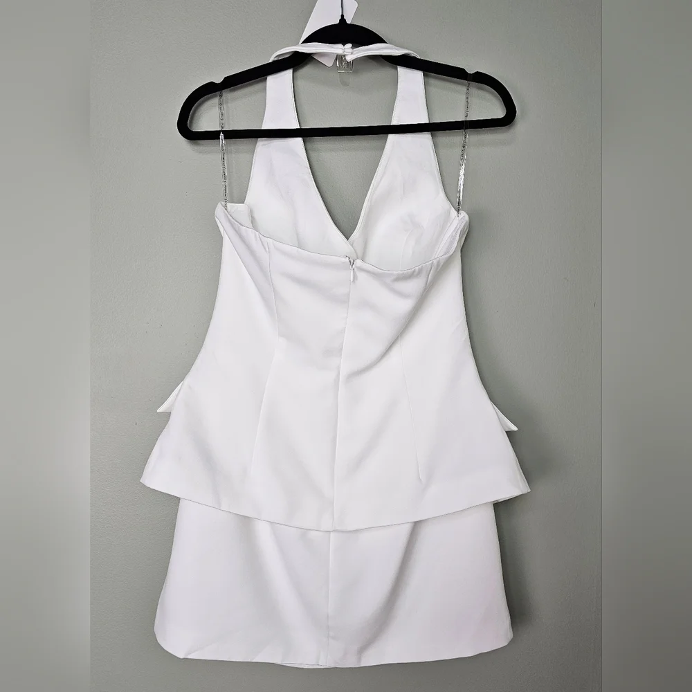 RARE LONDON White Tailored Halterneck Waistcoat Mini Dress, Size US 6 (UK 10)